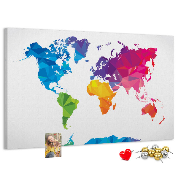 Tableau affichage liège Carte du monde polygonale colorée