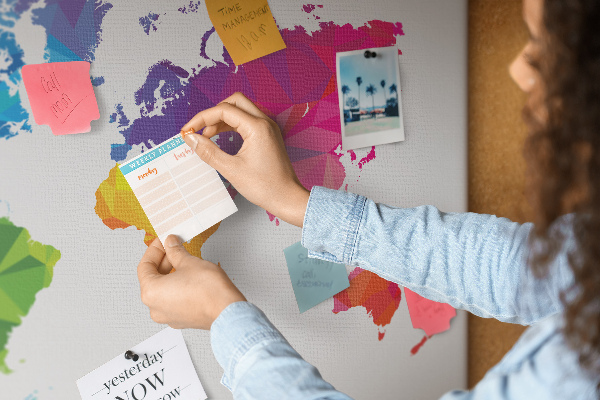 Tableau affichage liège Carte du monde polygonale colorée