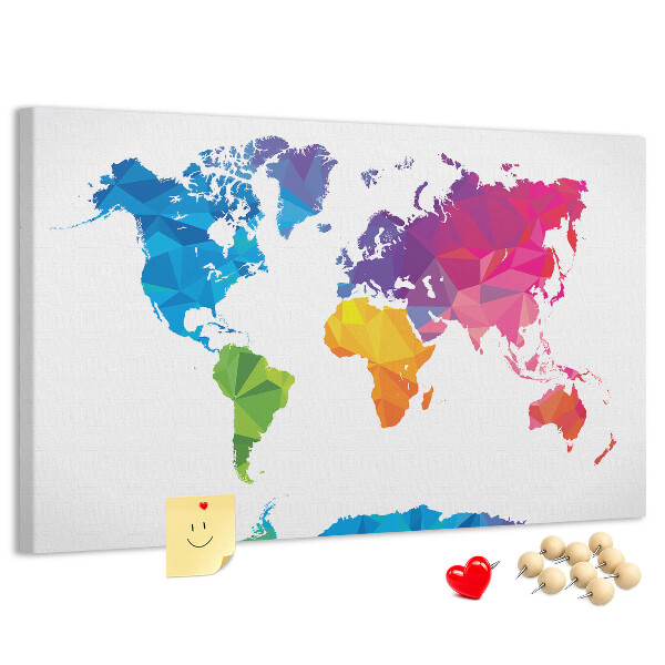 Tableau affichage liège Carte du monde polygonale colorée