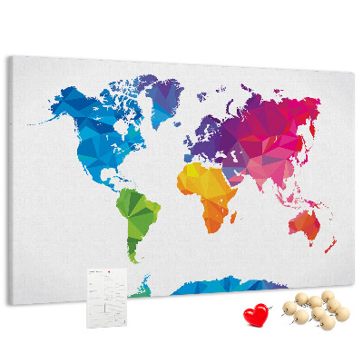 Tableau affichage liège Carte du monde polygonale colorée