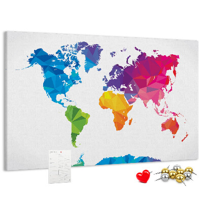 Tableau affichage liège Carte du monde polygonale colorée