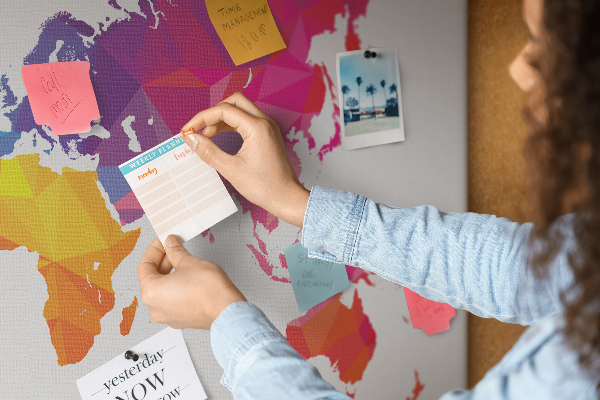 Tableau affichage liège Carte du monde polygonale colorée