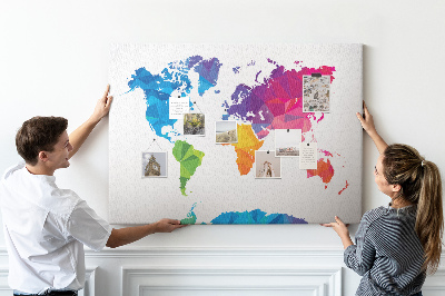 Tableau affichage liège Carte du monde polygonale colorée