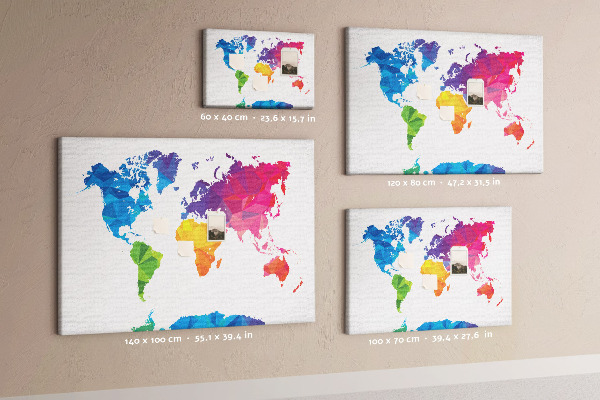 Tableau affichage liège Carte du monde polygonale colorée