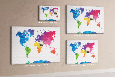 Tableau affichage liège Carte du monde polygonale colorée