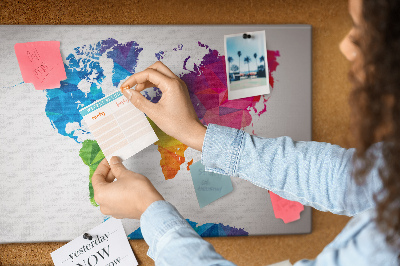 Tableau affichage liège Carte du monde polygonale colorée