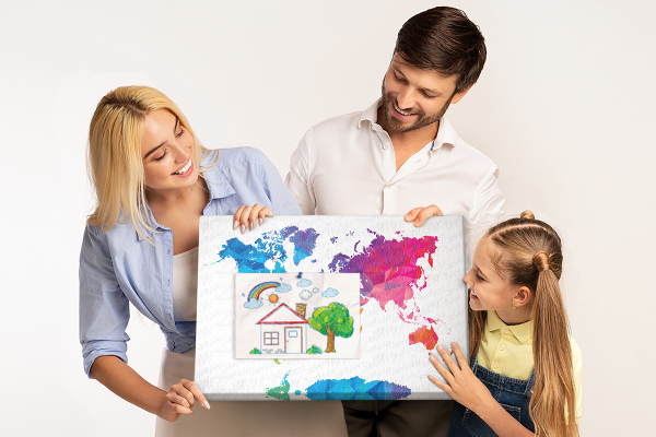 Tableau affichage liège Carte du monde polygonale colorée