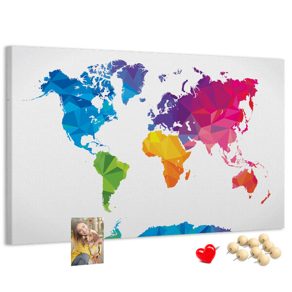 Tableau affichage liège Carte du monde polygonale colorée