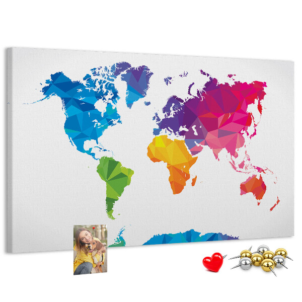 Tableau affichage liège Carte du monde polygonale colorée