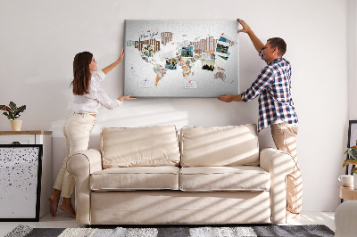 Tableau de liège Carte du monde avec les noms des pays