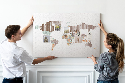 Tableau de liège Carte du monde avec les noms des pays