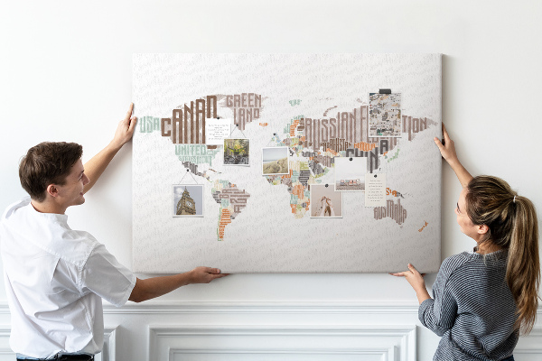 Tableau de liège Carte du monde avec les noms des pays