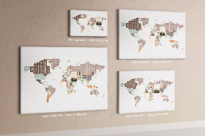 Tableau de liège Carte du monde avec les noms des pays