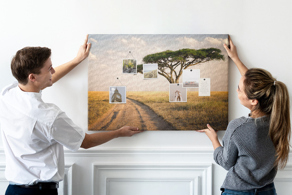 Tableau en liège Une route traversant un paysage africain avec un arbre