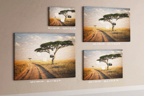Tableau en liège Une route traversant un paysage africain avec un arbre