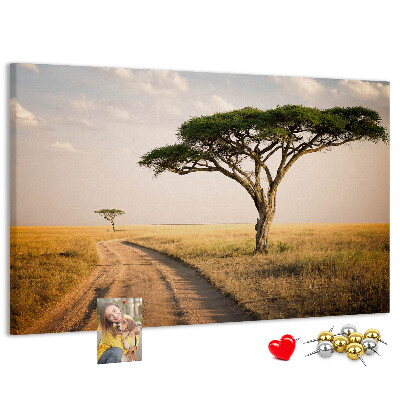 Tableau en liège Une route traversant un paysage africain avec un arbre