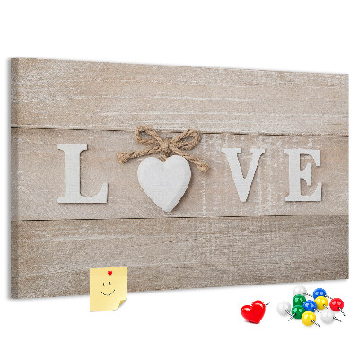 Tableau en liège L'amour exprimé dans des lettres en forme de cœur en bois