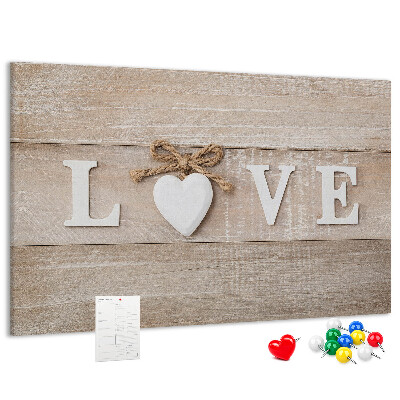 Tableau en liège L'amour exprimé dans des lettres en forme de cœur en bois