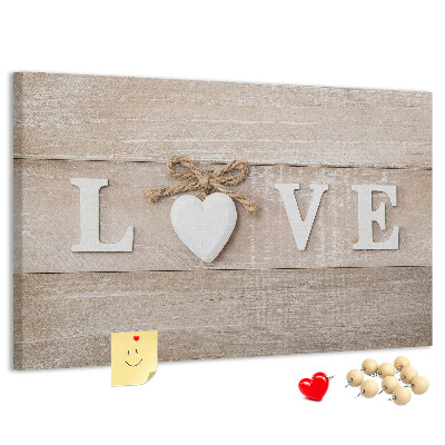 Tableau en liège L'amour exprimé dans des lettres en forme de cœur en bois