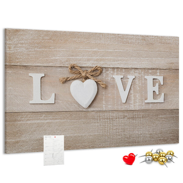 Tableau en liège L'amour exprimé dans des lettres en forme de cœur en bois