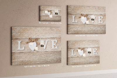 Tableau en liège L'amour exprimé dans des lettres en forme de cœur en bois