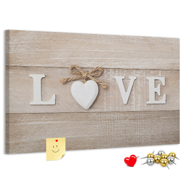Tableau en liège L'amour exprimé dans des lettres en forme de cœur en bois