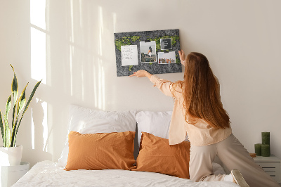 Tableau affichage liège Carte du monde verte sur fond gris