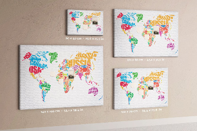 Tableau en liège Carte du monde colorée avec les noms des pays