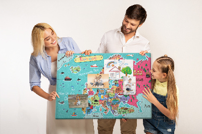 Tableau affichage liège Carte colorée de l'Europe avec les noms des pays