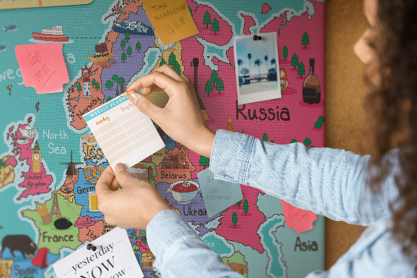 Tableau affichage liège Carte colorée de l'Europe avec les noms des pays