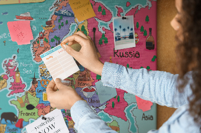 Tableau affichage liège Carte colorée de l'Europe avec les noms des pays