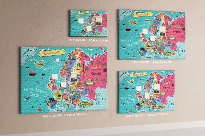 Tableau affichage liège Carte colorée de l'Europe avec les noms des pays