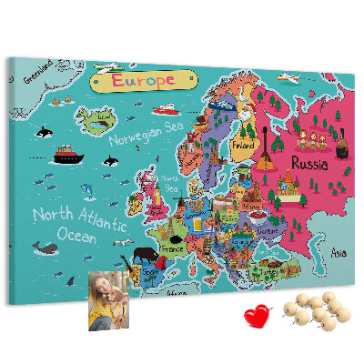 Tableau affichage liège Carte colorée de l'Europe avec les noms des pays