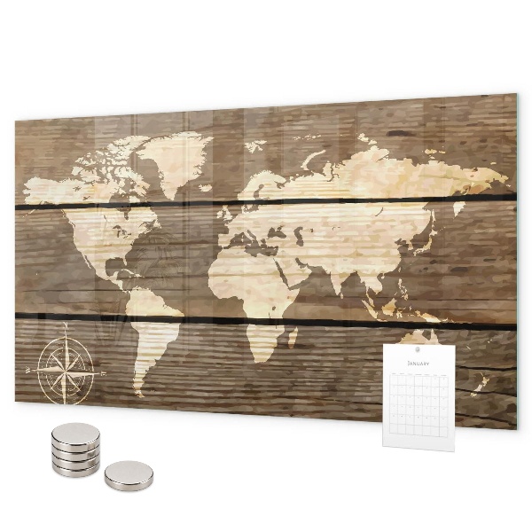 Tableau magnétique Carte du monde sur le plateau