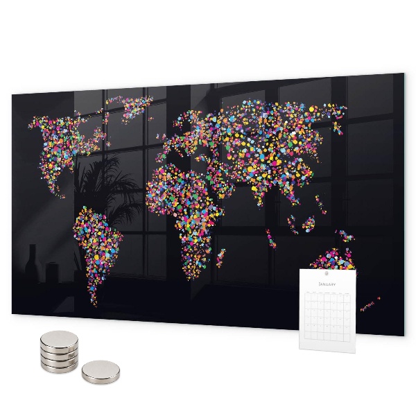 Tableau magnétique mural Carte du monde composée de points
