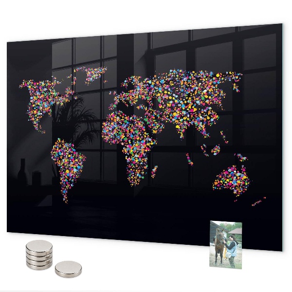 Tableau magnétique mural Carte du monde composée de points