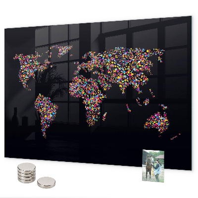 Tableau magnétique mural Carte du monde composée de points