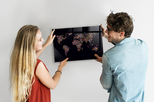 Tableau magnétique mural Carte du monde composée de points