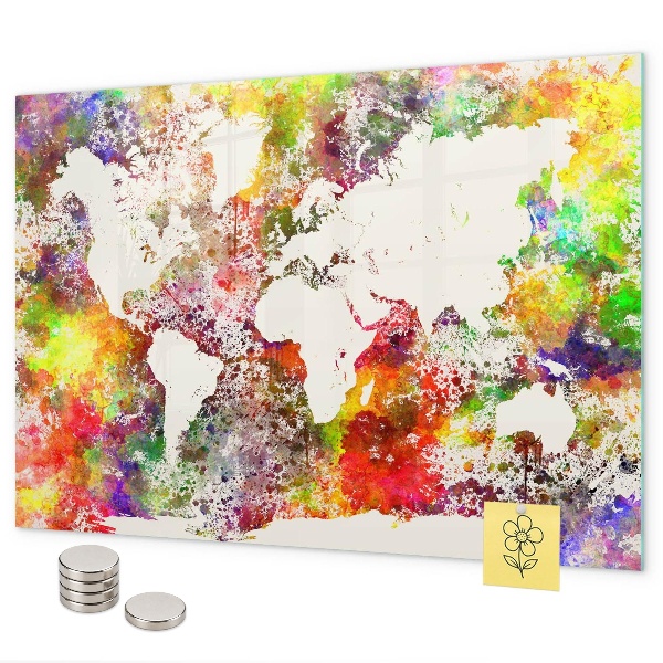 Tableau magnétique carte du monde à l'aquarelle