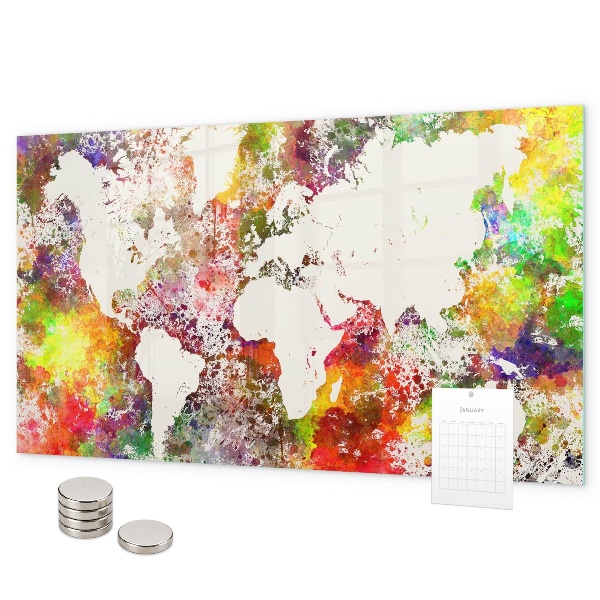 Tableau magnétique carte du monde à l'aquarelle