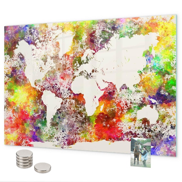 Tableau magnétique carte du monde à l'aquarelle