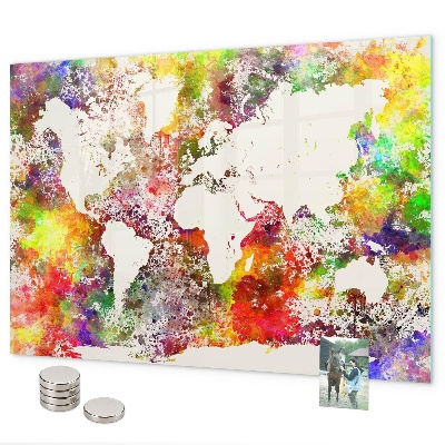 Tableau magnétique carte du monde à l'aquarelle