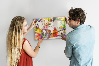 Tableau magnétique carte du monde à l'aquarelle