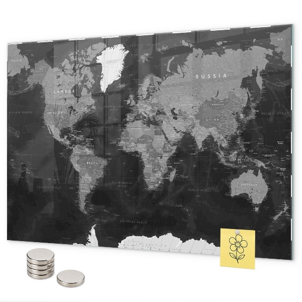 Tableau magnétique Carte du monde en noir