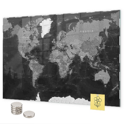 Tableau magnétique Carte du monde en noir