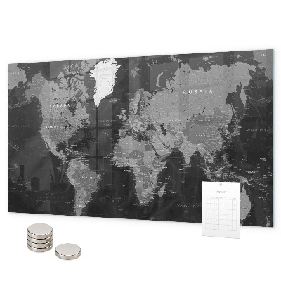 Tableau magnétique Carte du monde en noir