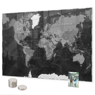 Tableau magnétique Carte du monde en noir