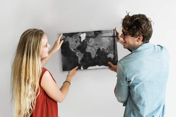Tableau magnétique Carte du monde en noir