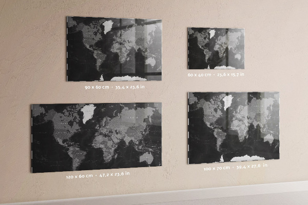 Tableau magnétique Carte du monde en noir