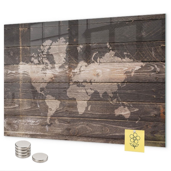 Tableau magnétique Carte du monde sur bois